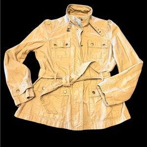 Converse Women’s Khaki Tan Snap Zip Belted Jacket with pockets Size Large